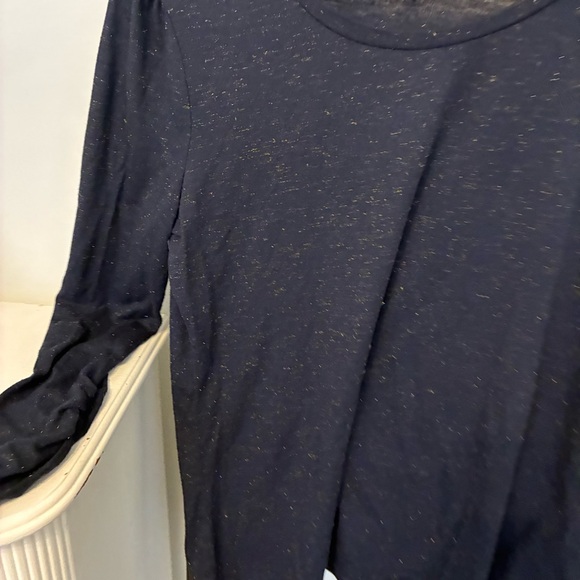 Tribal Navy Blue Long Sleeve Top with gold thread throughout and ruching detail - Picture 2 of 11